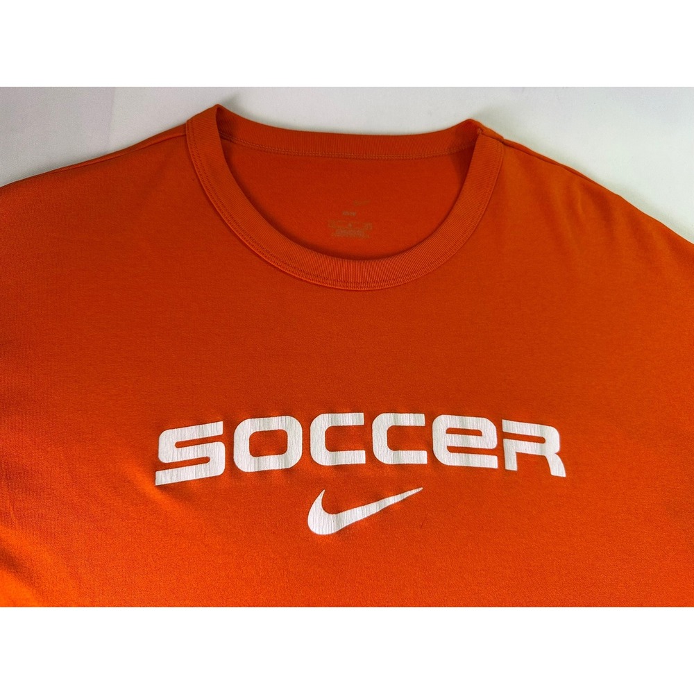 Nike Dri-FIT Soccer Shirt Mens L Orange White Swoosh‎ Short Sleeve Athletic Tee